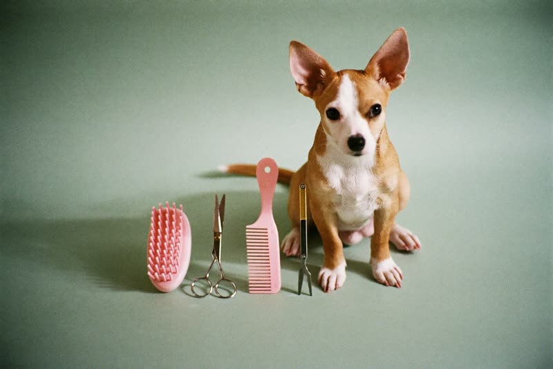 Grooming tools laid out on a clean surface